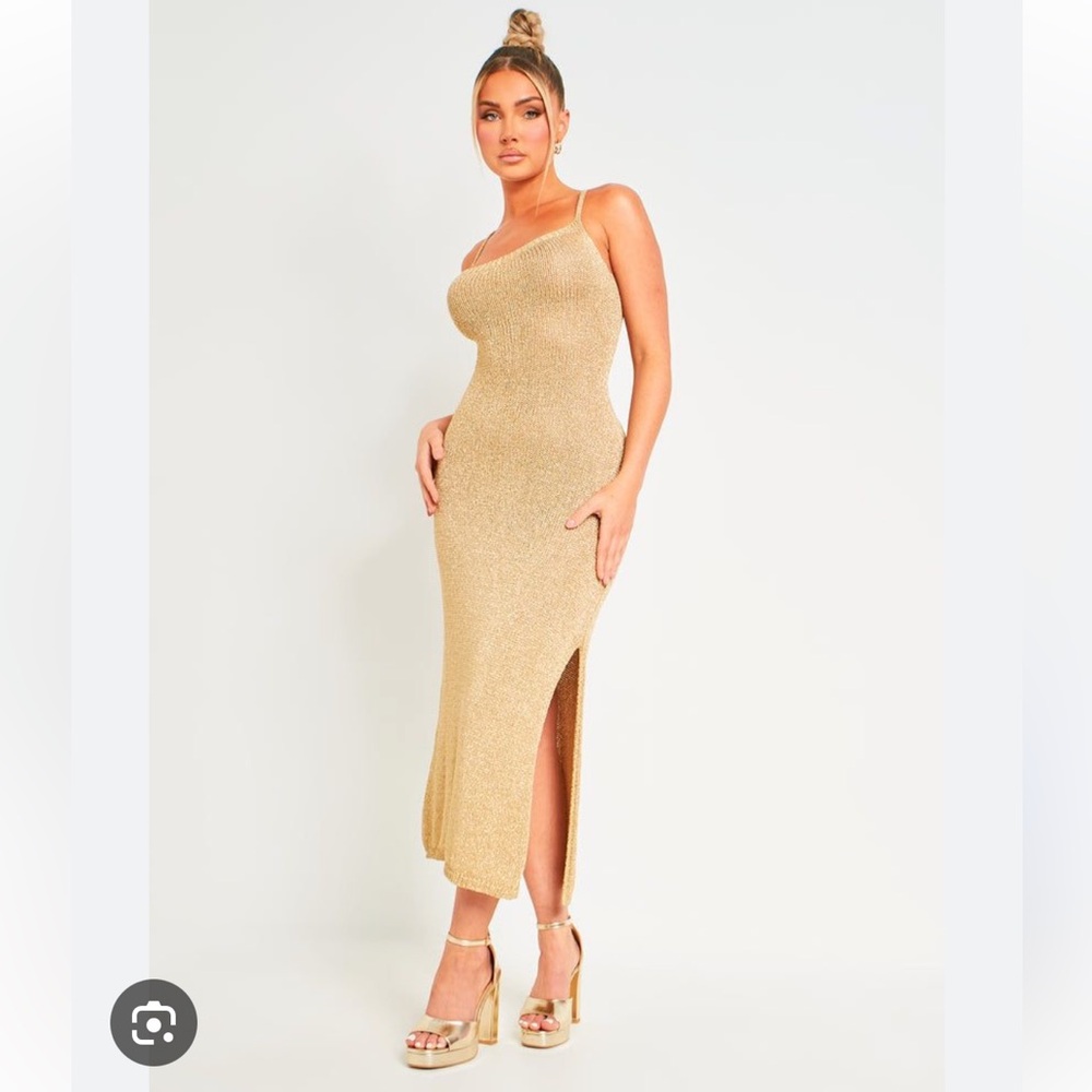 Missy Empire Skylar Gold Knit Midi Dress